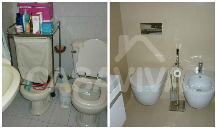 Foi removido o revestimento cermico antigo e foram instalados novos equipamentos sanitrios com o design escolhido pelo Cliente.