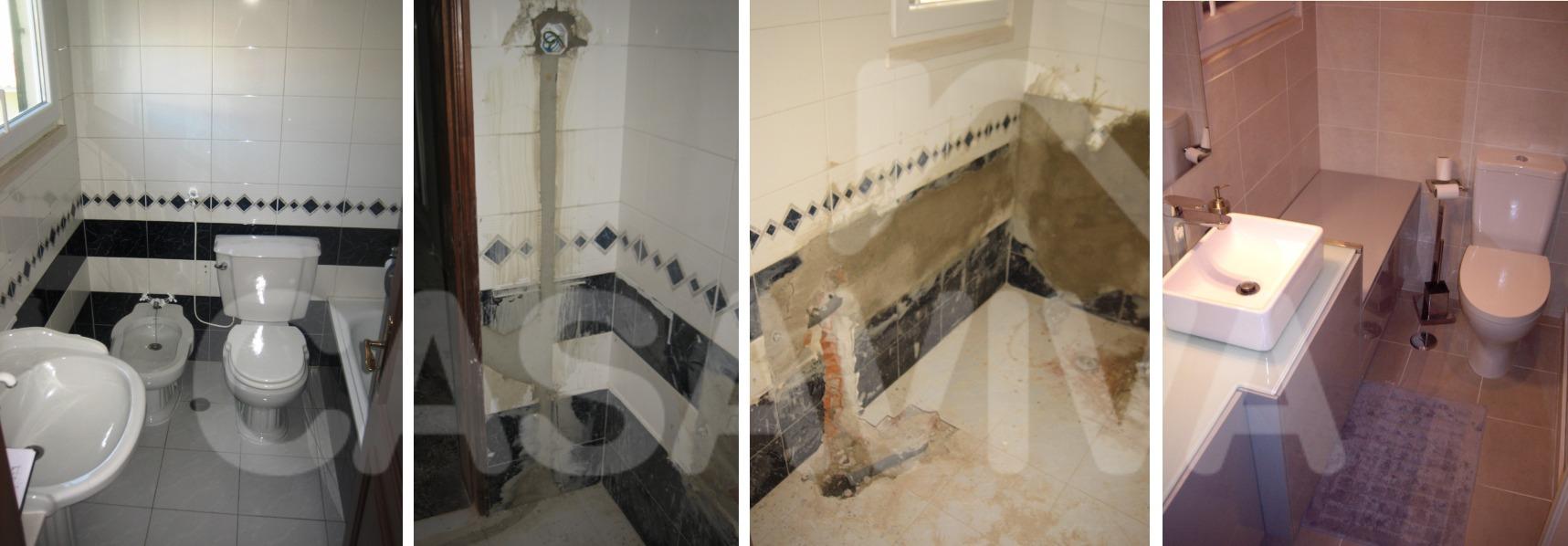 As imagens mostram a evoluo dos trabalhos executados nesta instalao sanitria.