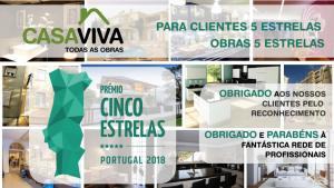 Prémio 5 estrelas Portugal 2018 - Vencedor Categoria Obras e Remodelações de Imóveis - CASA VIVA Obras